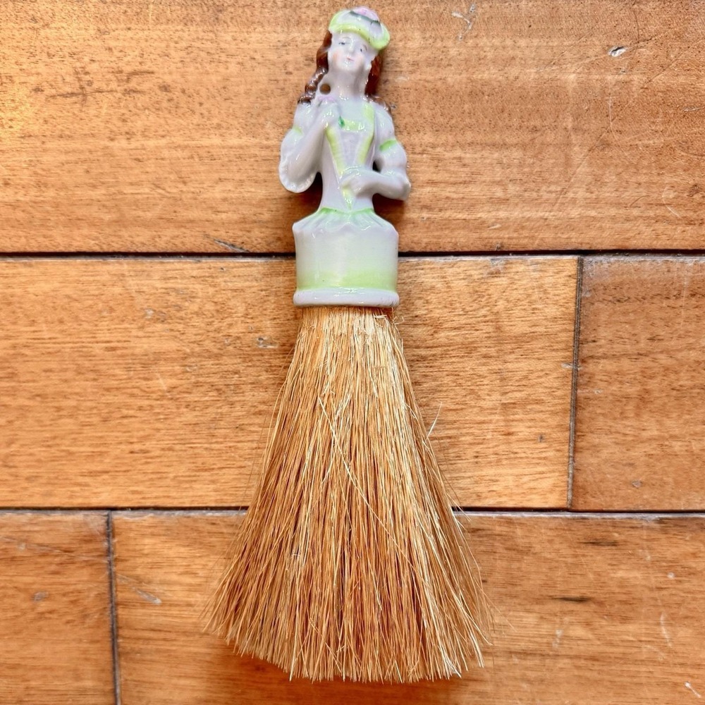 VTG 1920s Antique Art Deco German Porcelain Half Doll Whisk Broom Crumb Brush‎
